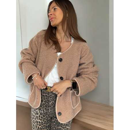 veste bouclette fausse fourrure Teddy moumoute camel marron mode grecy tendance vêtement ootd look automne hiver