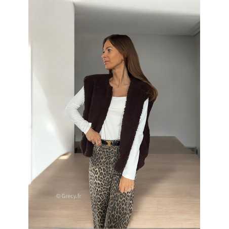 Gilet veste sans manches doudou marron mode grecy tendance vêtement ootd look automne hiver