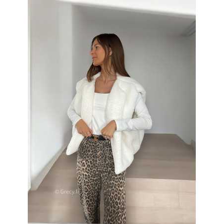 Gilet veste sans manches doudou blanc mode grecy tendance vêtement ootd look automne hiver