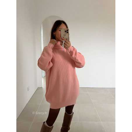 robe pull rose col roulé grecy mode look tendance tenue automne hiver