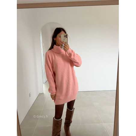 robe pull rose col roulé grecy mode look tendance tenue automne hiver