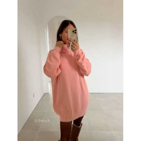 robe pull rose col roulé grecy mode look tendance tenue automne hiver