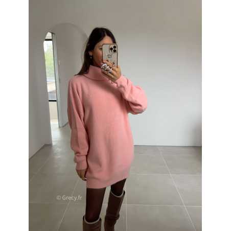 robe pull rose col roulé grecy mode look tendance tenue automne hiver