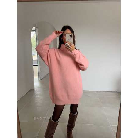 robe pull rose col roulé grecy mode look tendance tenue automne hiver