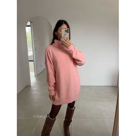 robe pull rose col roulé grecy mode look tendance tenue automne hiver