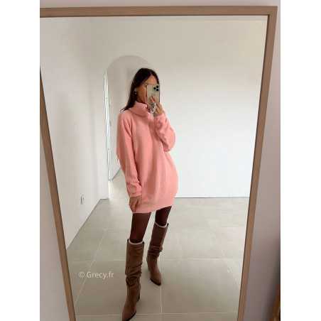 robe pull rose col roulé grecy mode look tendance tenue automne hiver