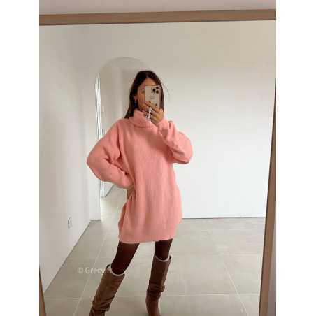 robe pull rose col roulé grecy mode look tendance tenue automne hiver