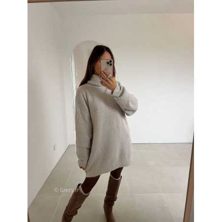 robe pull beige col roulé grecy mode look tendance tenue automne hiver