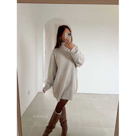 robe pull beige col roulé grecy mode look tendance tenue automne hiver