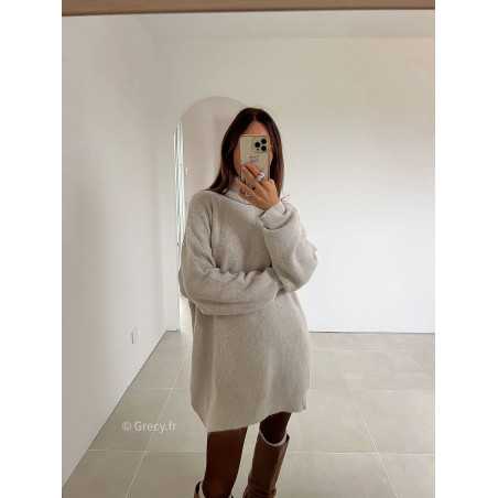 robe pull beige col roulé grecy mode look tendance tenue automne hiver