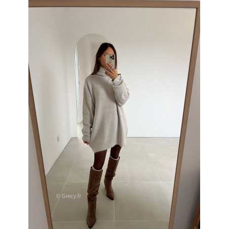 robe pull beige col roulé grecy mode look tendance tenue automne hiver