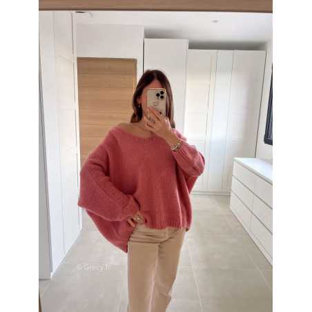 pull oversize loose vieux rose mohair maille mode tendance look grecy automne hiver 2024 2025 chaud