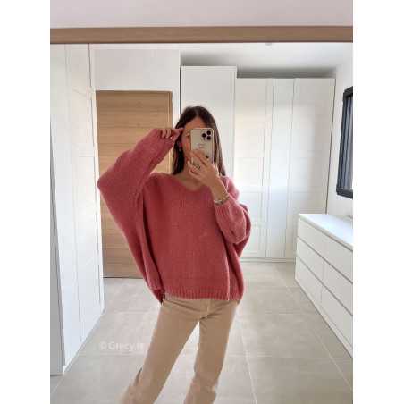 pull oversize loose vieux rose mohair maille mode tendance look grecy automne hiver 2024 2025 chaud