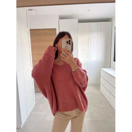 pull oversize loose vieux rose mohair maille mode tendance look grecy automne hiver 2024 2025 chaud