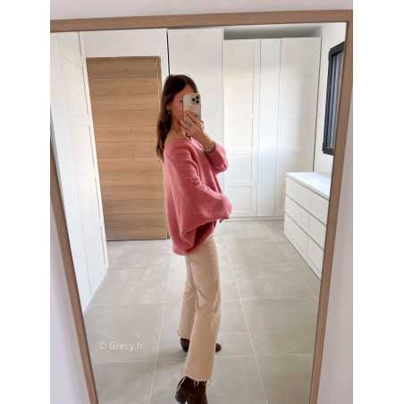 pull oversize loose vieux rose mohair maille mode tendance look grecy automne hiver 2024 2025 chaud