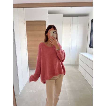 pull oversize loose vieux rose mohair maille mode tendance look grecy automne hiver 2024 2025 chaud