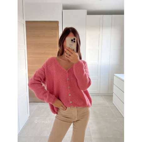 gilet cardigan vieux rose mohair maille mode tendance look grecy automne hiver 2024 2025 chaud