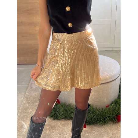 jupe short dorée or sequins pailleté noël fêtes mode tendance look grecy hiver