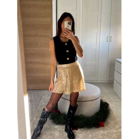 jupe short dorée or sequins pailleté noël fêtes mode tendance look grecy hiver