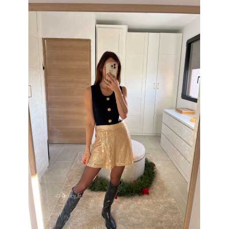 jupe short dorée or sequins pailleté noël fêtes mode tendance look grecy hiver