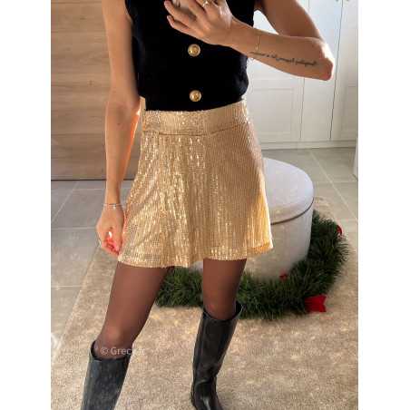 jupe short dorée or sequins pailleté noël fêtes mode tendance look grecy hiver