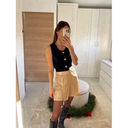 jupe short dorée or sequins pailleté noël fêtes mode tendance look grecy hiver