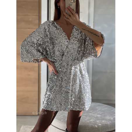 combishort sequins argenté pailleté noël fêtes mode tendance look grecy hiver