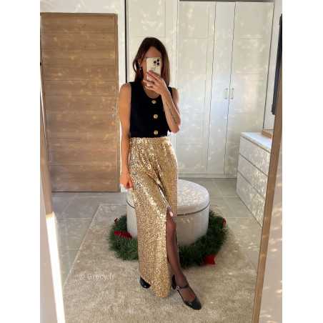 jupe longue sequins dorée fendue pailleté noël fêtes mode tendance look grecy hiver