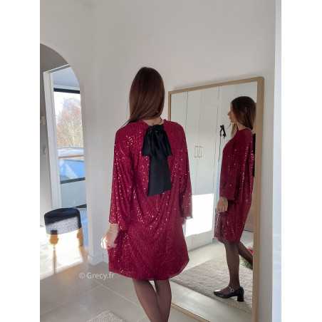 robe bordeaux noeud dos sequins pailleté noël fêtes mode tendance look grecy hiver