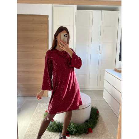 robe bordeaux noeud dos sequins pailleté noël fêtes mode tendance look grecy hiver