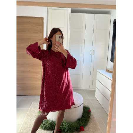 robe bordeaux noeud dos sequins pailleté noël fêtes mode tendance look grecy hiver