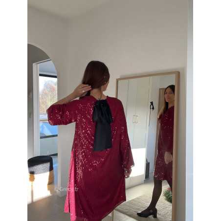 robe bordeaux noeud dos sequins pailleté noël fêtes mode tendance look grecy hiver