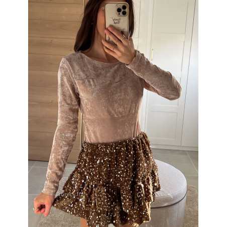 Body velours beige manches longues tenue de fête Noel grecy mode tendance look