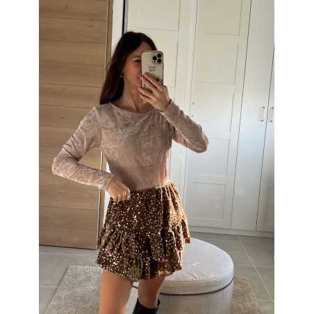 Body velours beige manches longues tenue de fête Noel grecy mode tendance look