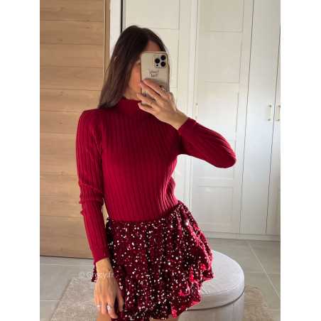 Pull fin côtelé bordeaux tenue de fête Noel grecy mode tendance look