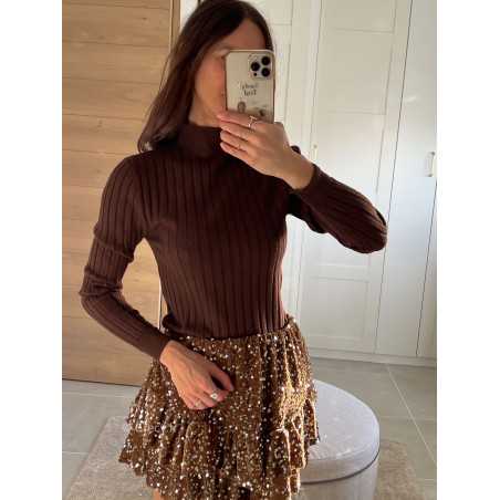 Pull fin côtelé marron tenue de fête Noel grecy mode tendance look