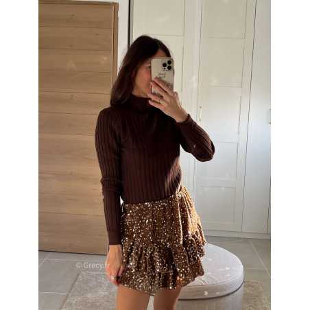 Pull fin côtelé marron tenue de fête Noel grecy mode tendance look