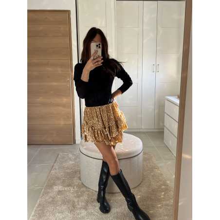 Jupe short sequins doré or tenue de fête Noel grecy mode tendance look