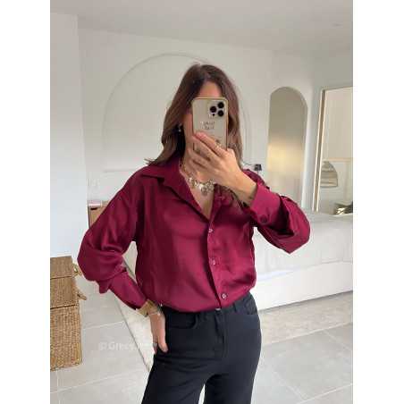 chemise satinée bordeaux manches longues chic mode tendance look grecy