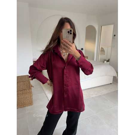 chemise satinée bordeaux manches longues chic mode tendance look grecy