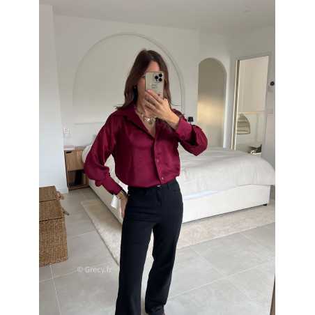 chemise satinée bordeaux manches longues chic mode tendance look grecy