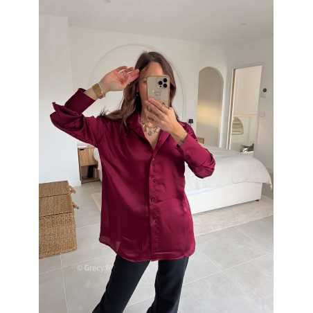 chemise satinée bordeaux manches longues chic mode tendance look grecy