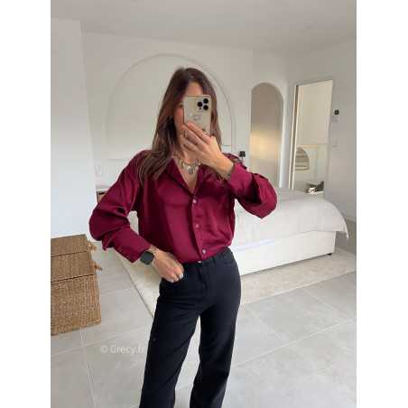 chemise satinée bordeaux manches longues chic mode tendance look grecy