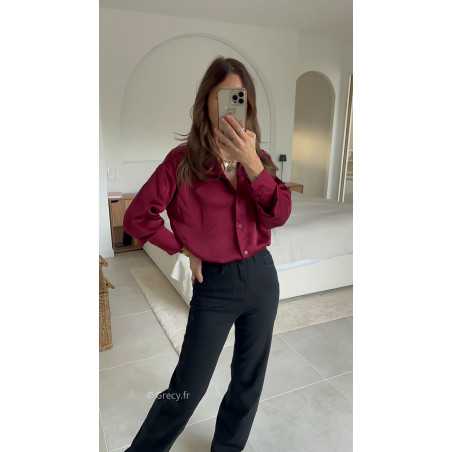 chemise satinée bordeaux manches longues chic mode tendance look grecy