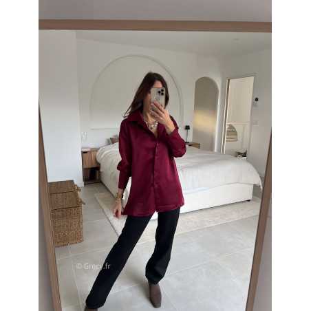 chemise satinée bordeaux manches longues chic mode tendance look grecy