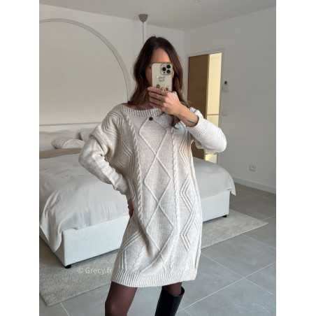 Robe pull beige maille torsadée hiver mode tendance 2025 grecy