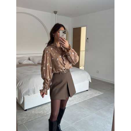 Jupe short marron avec ceinture printemps mode tendance 2025 grecy