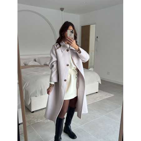 Manteau beige 100% laine avec ceinture printemps mode tendance 2025 grecy