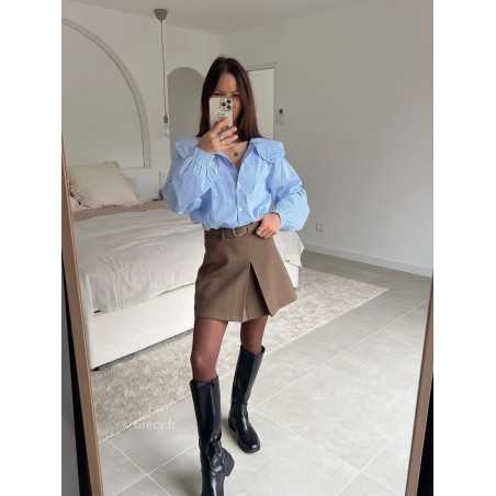 Chemise rayée bleu col Claudine manches longues look ootd outfit mode tendance grecy