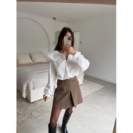 Chemise broderies anglaises col Claudine manches longues look ootd outfit mode tendance grecy